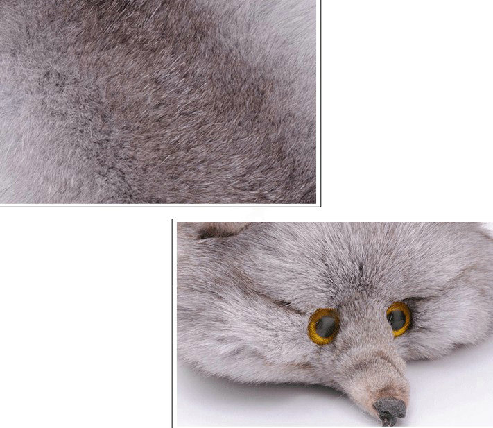 Fox fur scarf fashion Women Whole fox fur shawl winter warm tippet neck wrap - Light gray