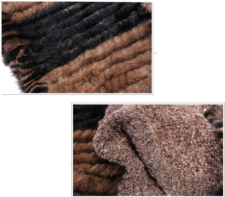 Genuine knitted thicken flower mink fur scarf shawl women winter warm tippet neck wrap - Coffee