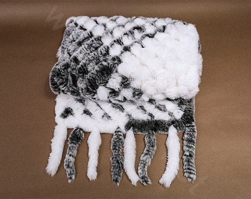 Genuine knitted thicken long Rex rabbit fur scarf shawl women winter warm tippet cape - White