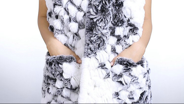 Genuine knitted thicken long Rex rabbit fur scarf shawl women winter warm tippet cape - White