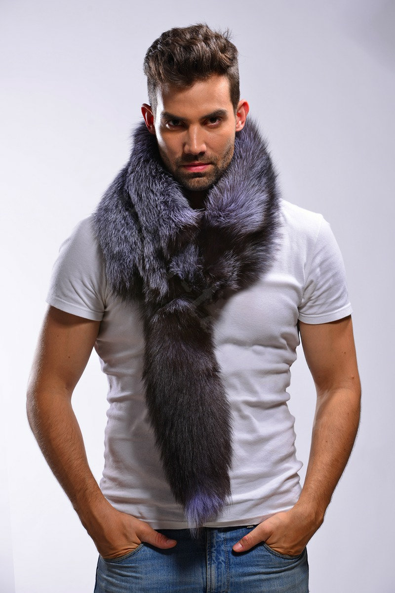 Luxury fox fur scarf Whole fox fur shawl fashion men winter warm tippet neck wrap - Silver blue
