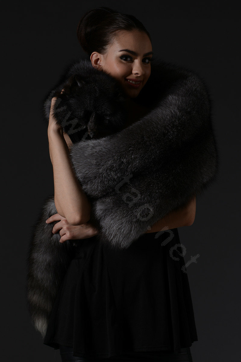 Luxury fox fur scarf fashion Women Whole fox fur shawl winter warm tippet neck wrap - Silver blue