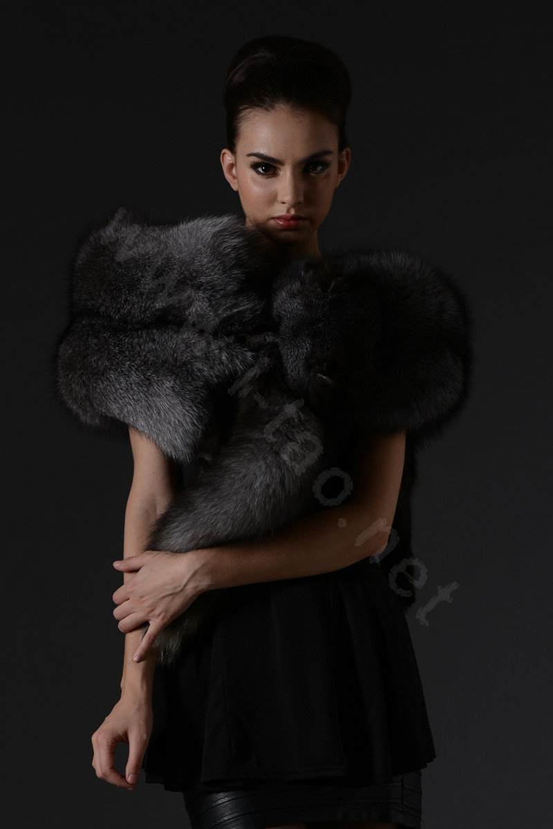 Luxury fox fur scarf fashion Women Whole fox fur shawl winter warm tippet neck wrap - Silver blue