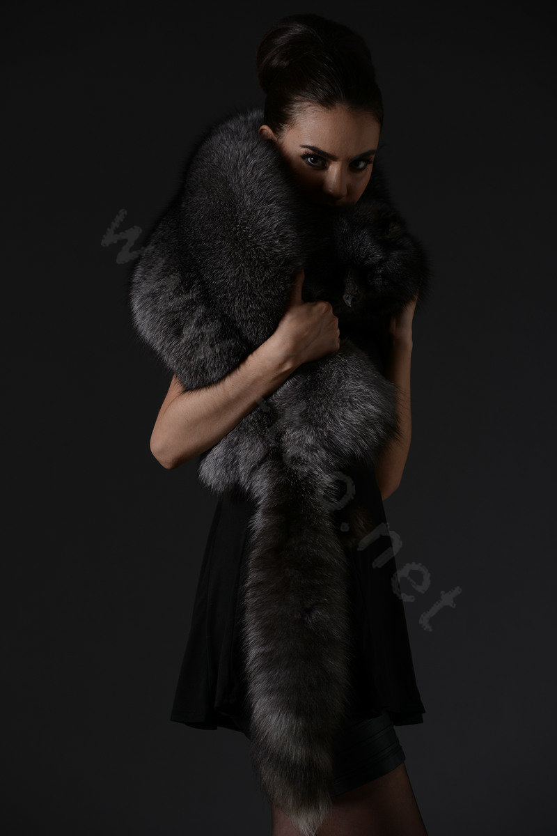 Luxury fox fur scarf fashion Women Whole fox fur shawl winter warm tippet neck wrap - Silver blue