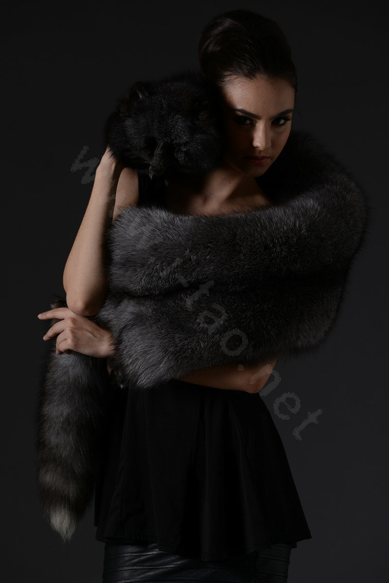 Luxury fox fur scarf fashion Women Whole fox fur shawl winter warm tippet neck wrap - Silver blue