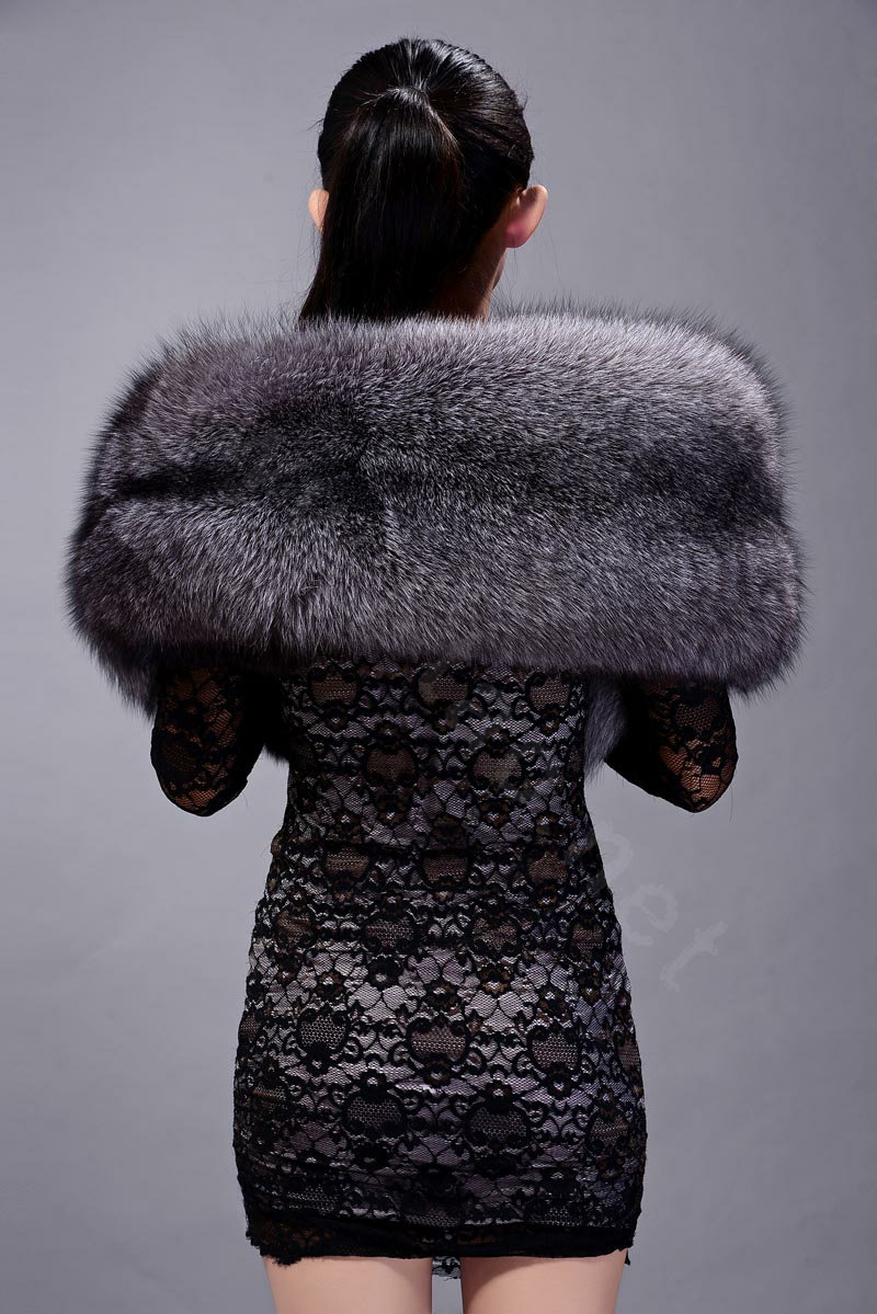 Luxury fox fur scarf fashion Women Whole fox fur shawl winter warm tippet neck wrap - Silver blue
