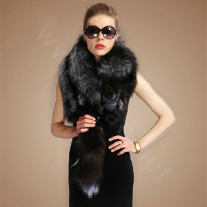 Luxury fox fur scarf fashion Women Whole fox fur shawl winter warm tippet neck wrap - Silver gray