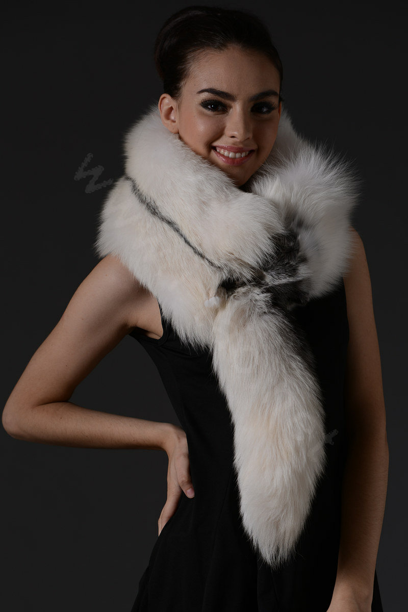 Luxury fox fur scarf fashion Women Whole fox fur shawl winter warm tippet neck wrap - White black