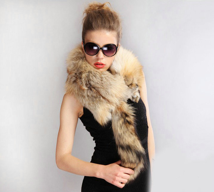 Luxury fox fur scarf fashion Women Whole fox fur shawl winter warm tippet neck wrap - Yellow