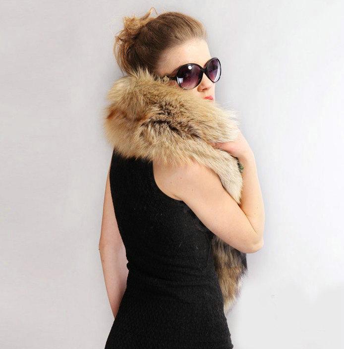 Luxury fox fur scarf fashion Women Whole fox fur shawl winter warm tippet neck wrap - Yellow