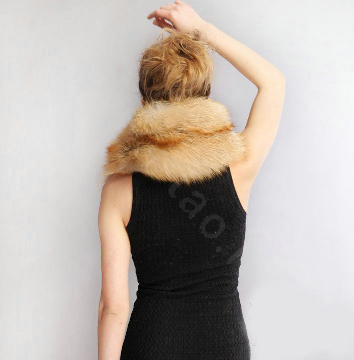 Luxury fox fur scarf fashion Women Whole fox fur shawl winter warm tippet neck wrap - Yellow