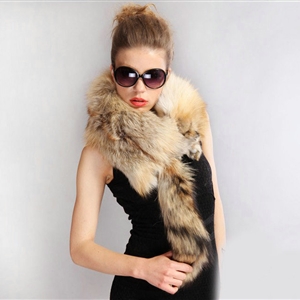Luxury fox fur scarf fashion Women Whole fox fur shawl winter warm tippet neck wrap - Yellow