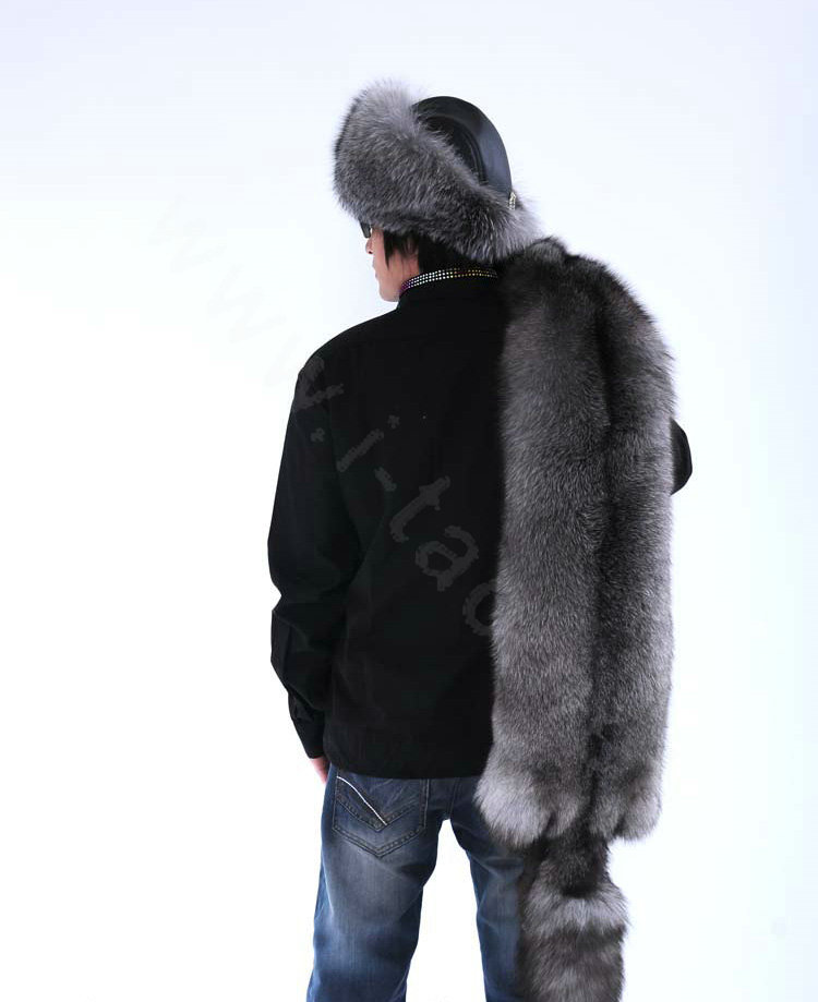 Luxury fox fur scarf fashion men Whole fox fur shawl winter warm tippet neck wrap - Silver blue