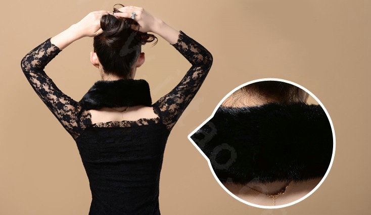 Mink fur scarf fashion Women Whole mink fur shawl winter warm tippet neck wrap - Black