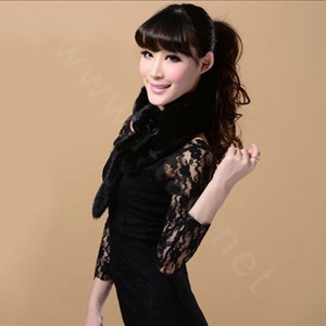 Mink fur scarf fashion Women Whole mink fur shawl winter warm tippet neck wrap - Black