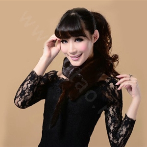 Mink fur scarf fashion Women Whole mink fur shawl winter warm tippet neck wrap - Coffee