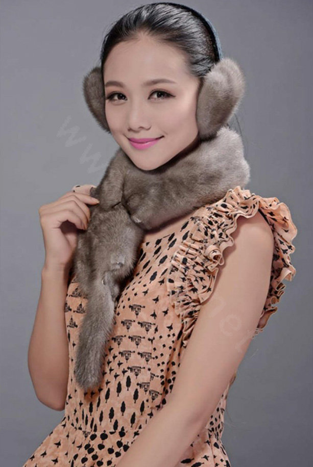 Mink fur scarf fashion Women Whole mink fur shawl winter warm tippet neck wrap - Grey