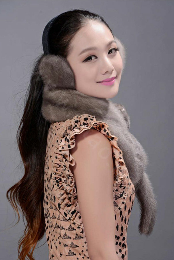 Mink fur scarf fashion Women Whole mink fur shawl winter warm tippet neck wrap - Grey