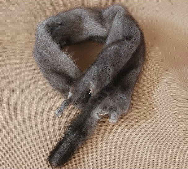 Mink fur scarf fashion Women Whole mink fur shawl winter warm tippet neck wrap - Grey