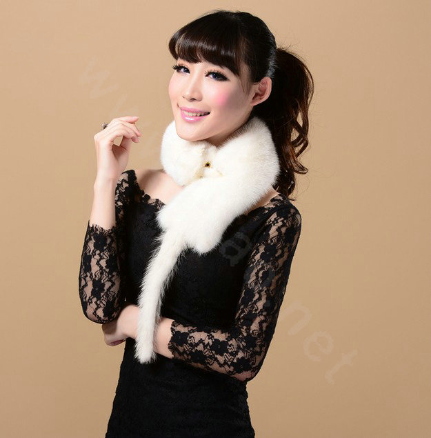 Mink fur scarf fashion Women Whole mink fur shawl winter warm tippet neck wrap - White