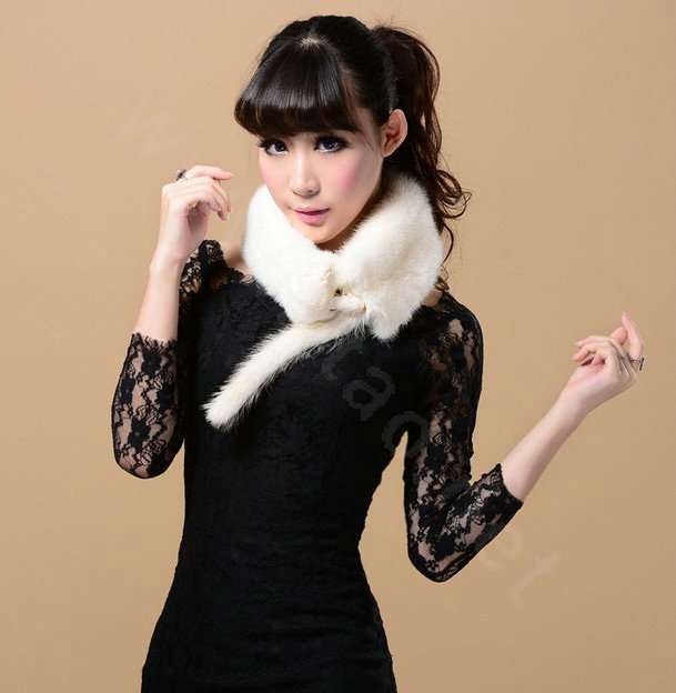 Mink fur scarf fashion Women Whole mink fur shawl winter warm tippet neck wrap - White