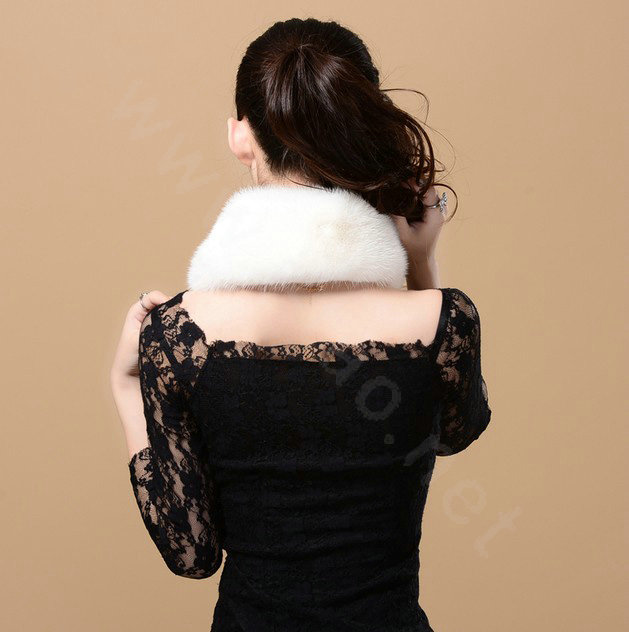 Mink fur scarf fashion Women Whole mink fur shawl winter warm tippet neck wrap - White