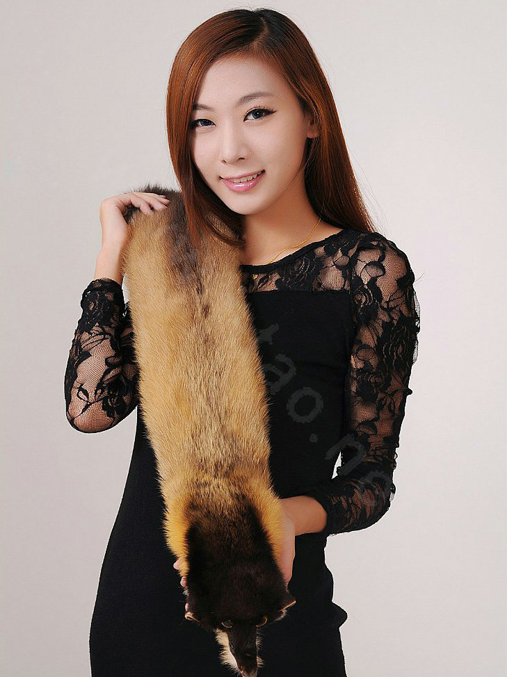 Mink fur scarf fashion Women Whole mink fur shawl winter warm tippet neck wrap - Yellow brown