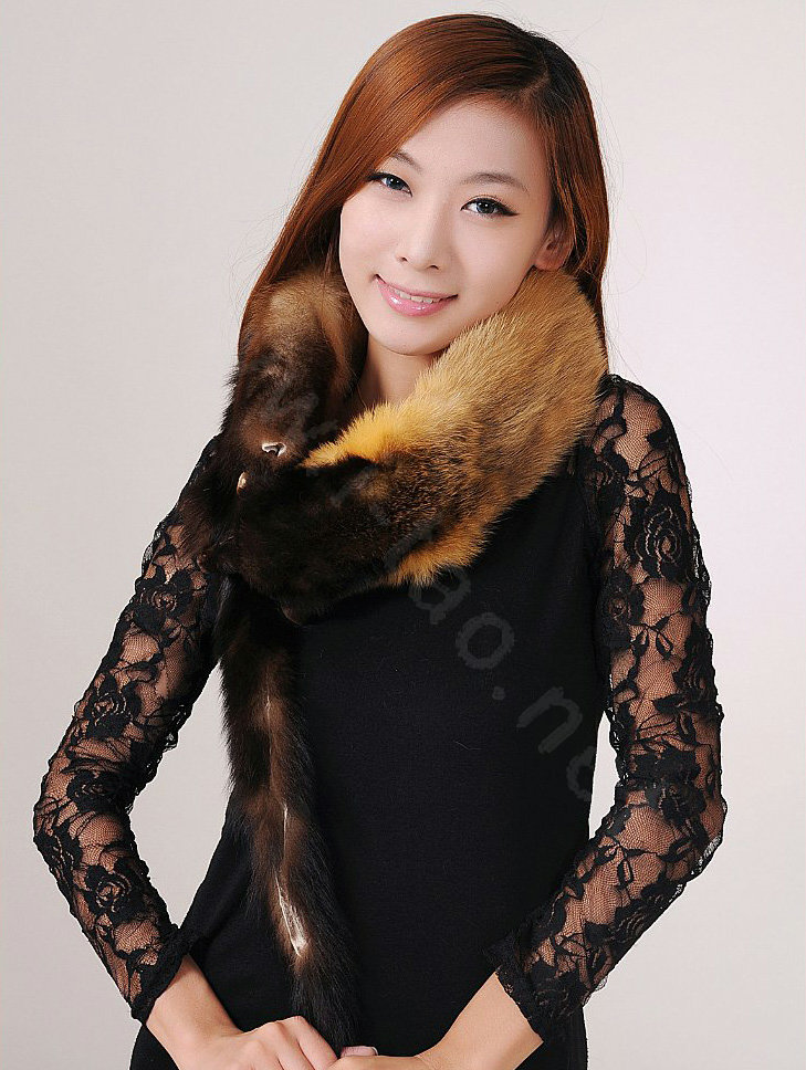 Mink fur scarf fashion Women Whole mink fur shawl winter warm tippet neck wrap - Yellow brown