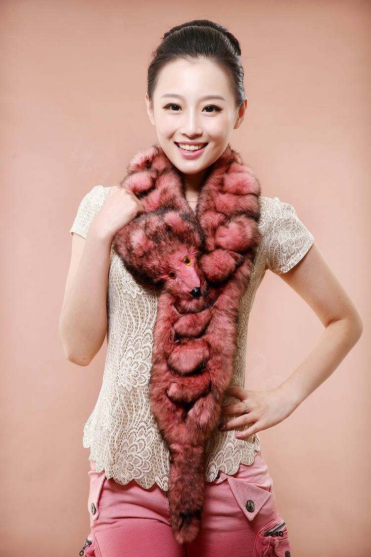 Rex rabbit fur scarf fashion women Imitation whole fox fur shawl warm tippet neck wrap - Pink