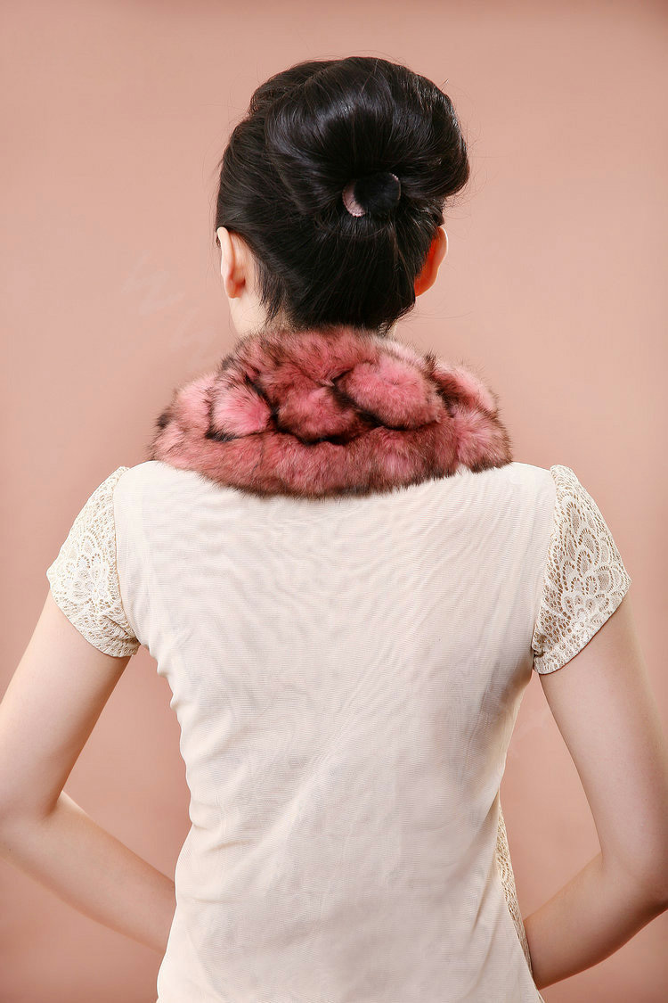 Rex rabbit fur scarf fashion women Imitation whole fox fur shawl warm tippet neck wrap - Pink