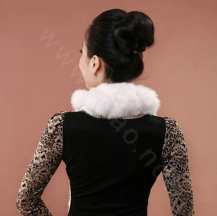 Rex rabbit fur scarf fashion women Imitation whole fox fur shawl warm tippet neck wrap - White