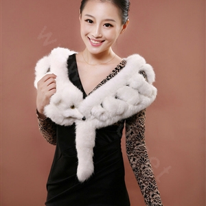 Rex rabbit fur scarf fashion women Imitation whole fox fur shawl warm tippet neck wrap - White
