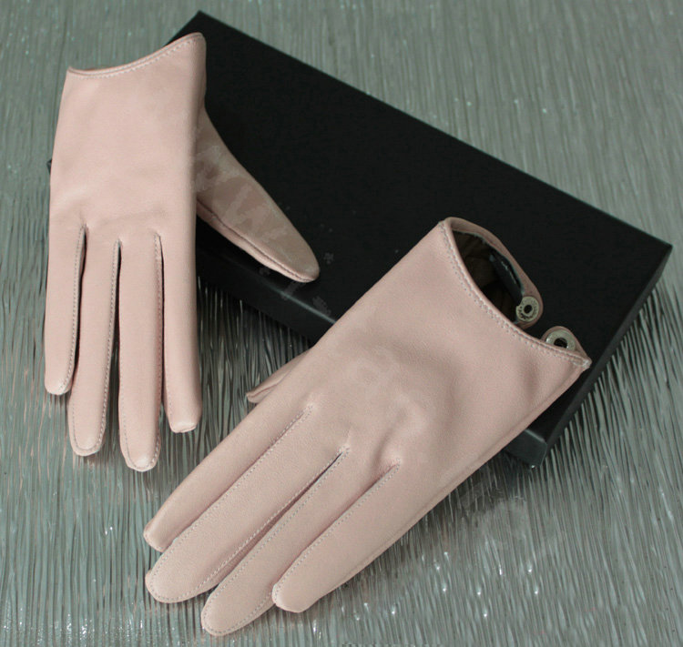 Women Short Lambskin Sheepskin Winter Warm Genuine Soft Leather Gloves Size L - Pink