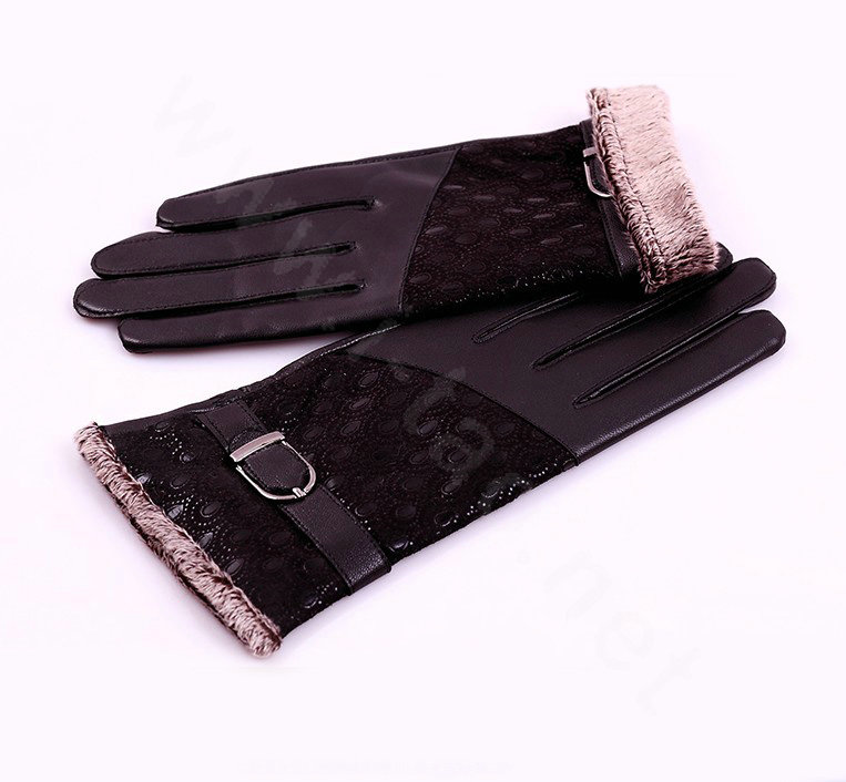 Women Winter Genuine leather Lambskin Fur Gloves Warm Lined Mittens Size XL - Black