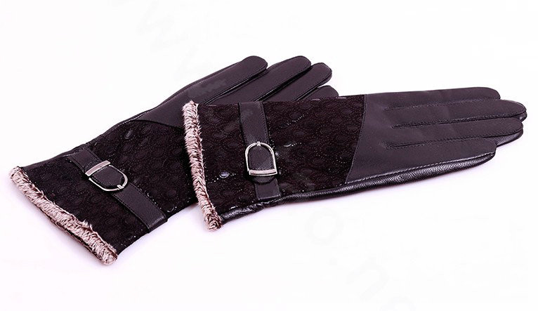 Women Winter Genuine leather Lambskin Fur Gloves Warm Lined Mittens Size XL - Black