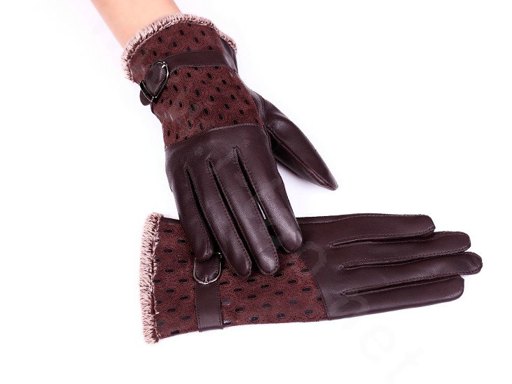 Women Winter Genuine leather Lambskin Fur Gloves Warm Lined Mittens Size XL - Coffee