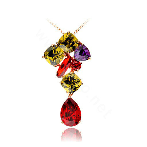 18k Rose Gold Plated CZ Pendant Necklace for Women Multicolor Crystal Zirconia Jewelry