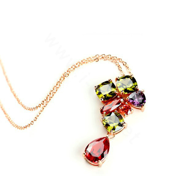 18k Rose Gold Plated CZ Pendant Necklace for Women Multicolor Crystal Zirconia Jewelry
