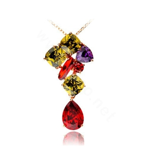 18k Rose Gold Plated CZ Pendant Necklace for Women Multicolor Crystal Zirconia Jewelry