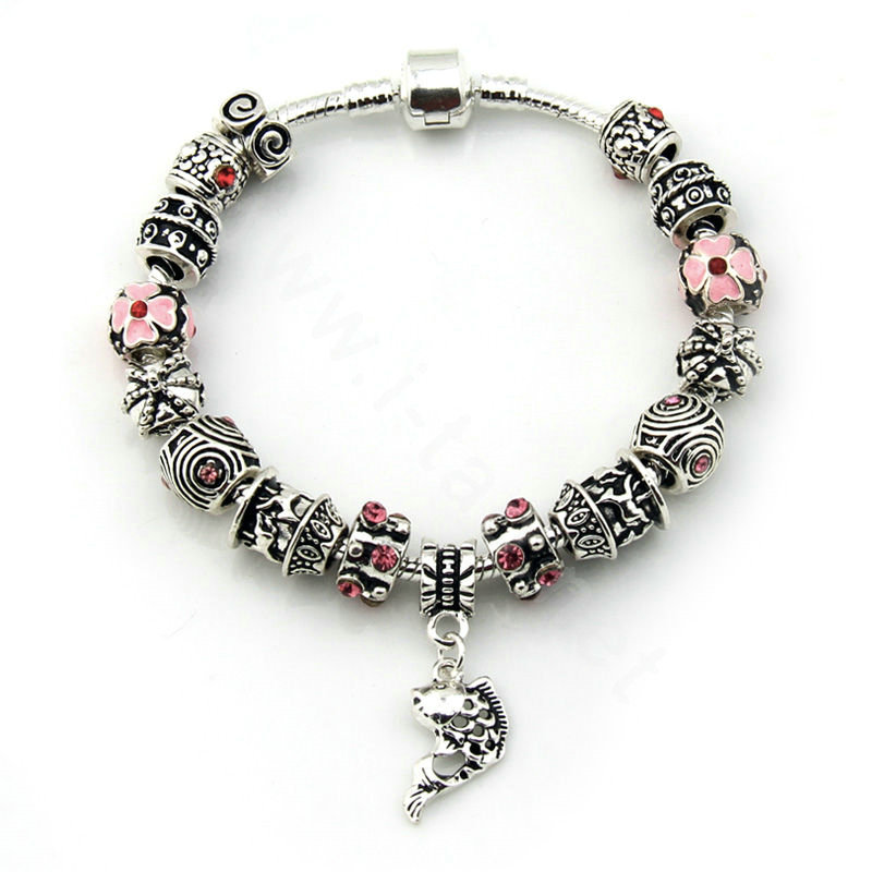 925 Silver Charm Bracelets for Women Flower fish Crystal Murano Glass Beads Jewelry