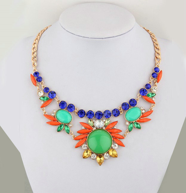 Exaggeration Women Choker Colored Gem Sunflower Crystal GP Bib Pendant Necklace Jewelry