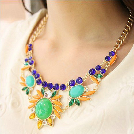 Exaggeration Women Choker Colored Gem Sunflower Crystal GP Bib Pendant Necklace Jewelry