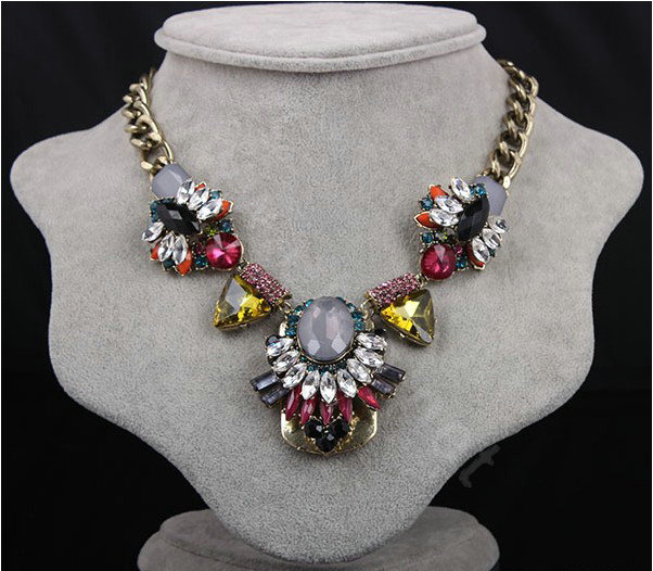 Exaggeration Women Choker Crystal Gem GP Sunflower Bib Necklace Jewelry - Multicolor