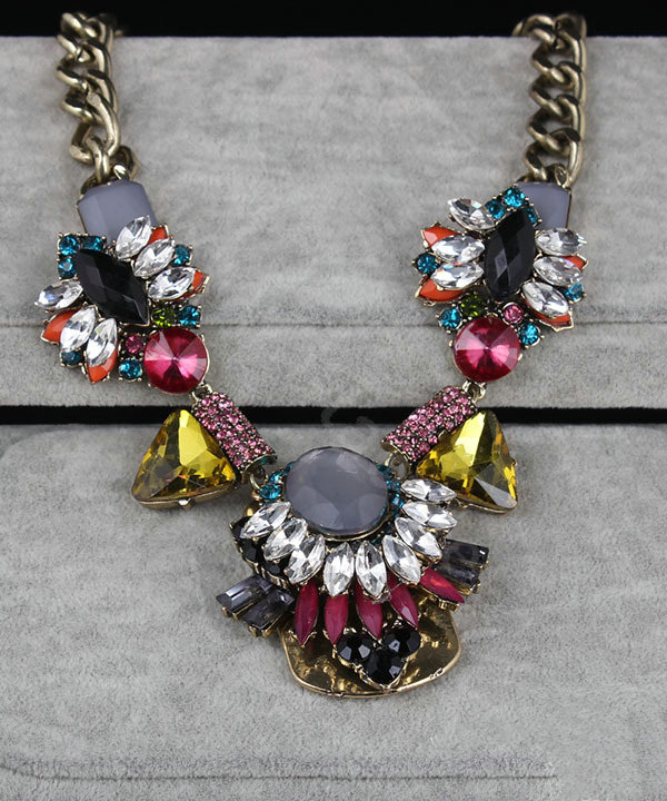 Exaggeration Women Choker Crystal Gem GP Sunflower Bib Necklace Jewelry - Multicolor