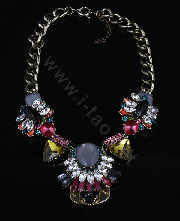 Exaggeration Women Choker Crystal Gem GP Sunflower Bib Necklace Jewelry - Multicolor