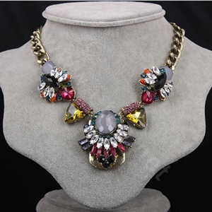 Exaggeration Women Choker Crystal Gem GP Sunflower Bib Necklace Jewelry - Multicolor