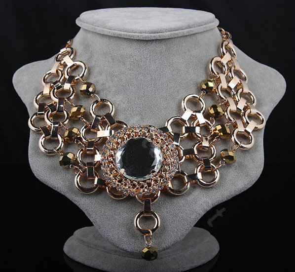 Exaggeration Women Choker Multilayer Retro Crystal Alloy Chain-type Bib Necklace Jewelry