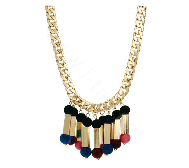 Exaggeration Women Choker Retro Pompons Alloy Gold Plated Bib Necklace Jewelry