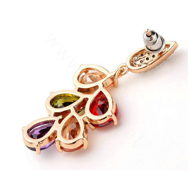 Fashion 18K Rose Gold Plated Drop Earrings Mona Lisa for Women Multicolor Crystal CZ Stones