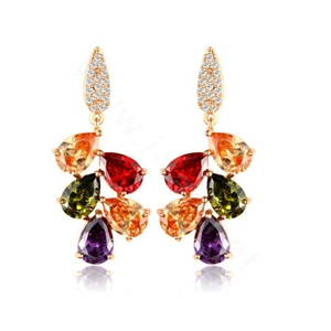 Fashion 18K Rose Gold Plated Drop Earrings Mona Lisa for Women Multicolor Crystal CZ Stones